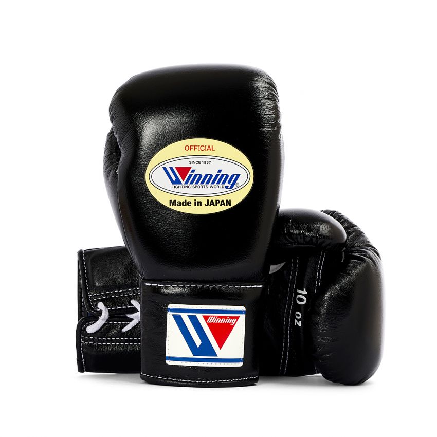 Winning Professional MS-300 Lace-Up Boxing Gloves Black