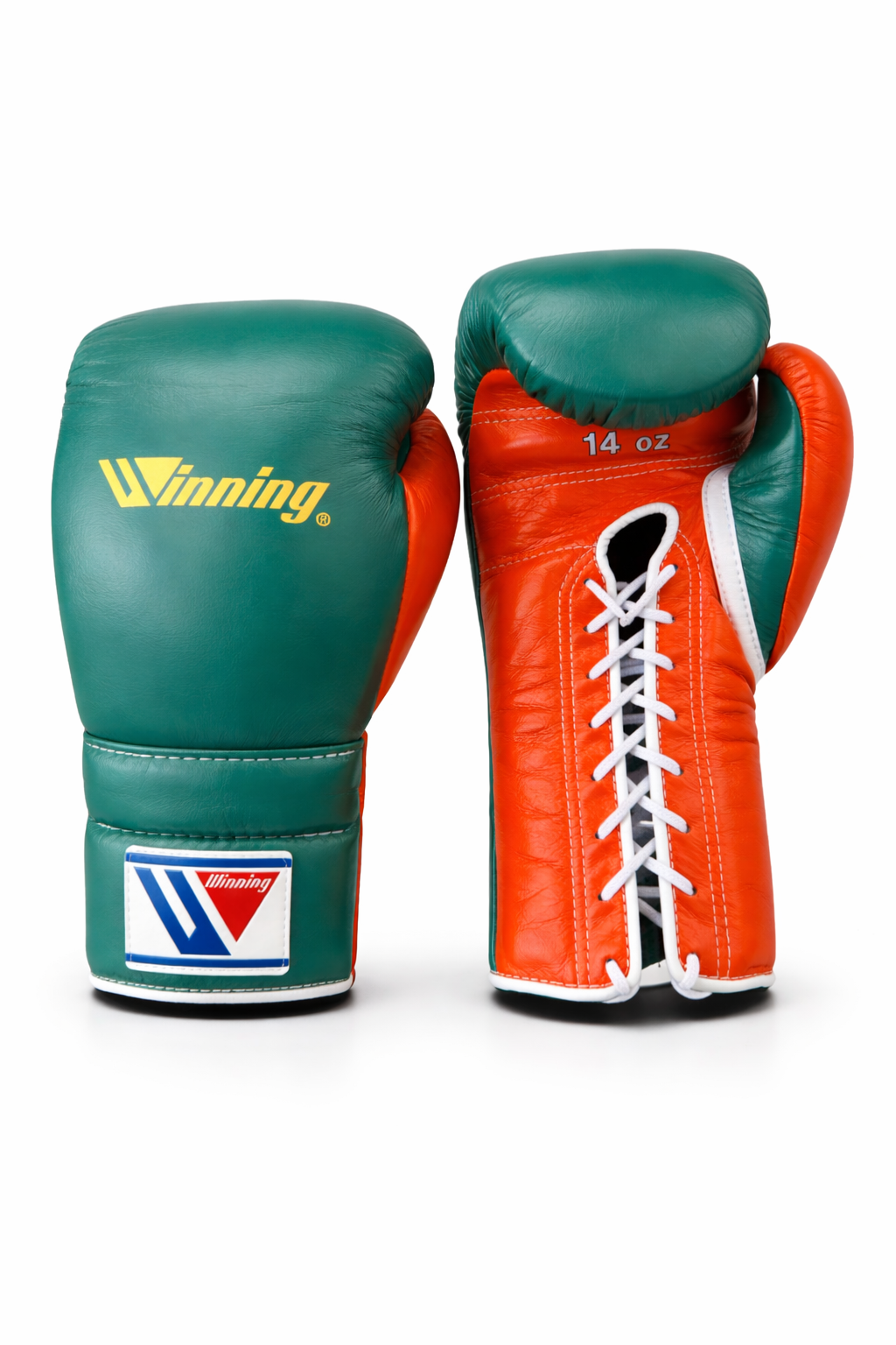 Winning Lace-Up Boxing Gloves Custom Green/Red Discontinued Logo (Rare)